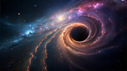 Fototapeta premium Black hole with glowing cosmic swirl in deep space