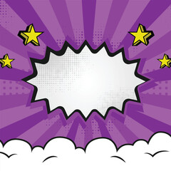 Square pop art comic background style with cloud and stars isolated