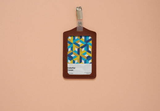 Leather Access Pass show vertically g on a Plain Background Ready for Use. PSD Mockup ready to use.