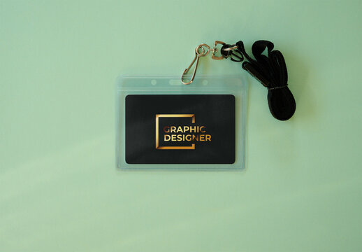 Transparent Plastic Access Pass on Green Background for Event Entry. PSD Mockup ready to use.