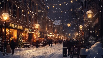 Cozy winter night New Year celebration with warm lights

