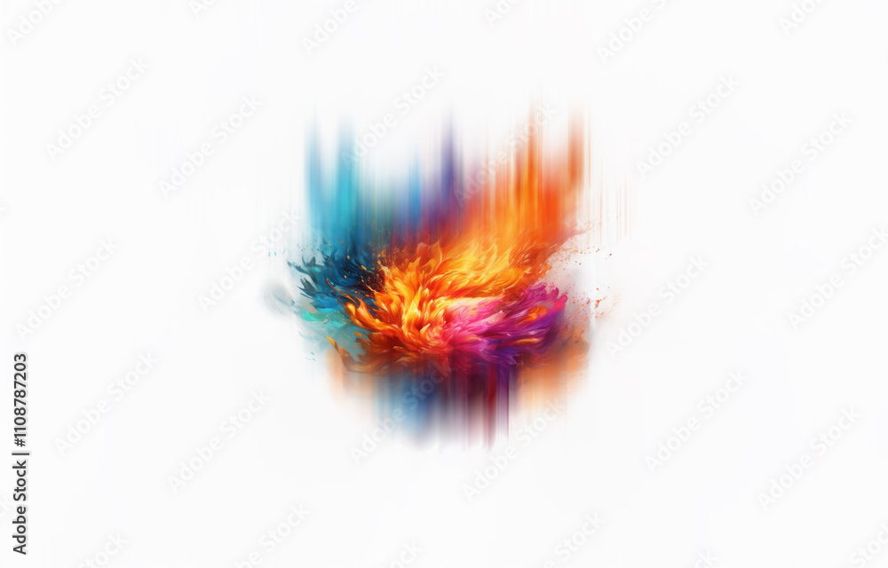 Poster an isolated abstract painting of a colorful explosion on a white background.