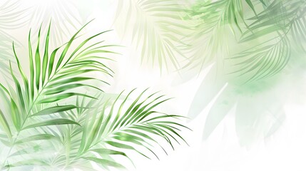 Fototapeta premium Lush Green Palm Fronds and Soft White Background