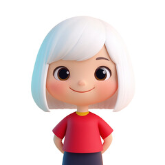 3D cute style white hair girl on transparent background