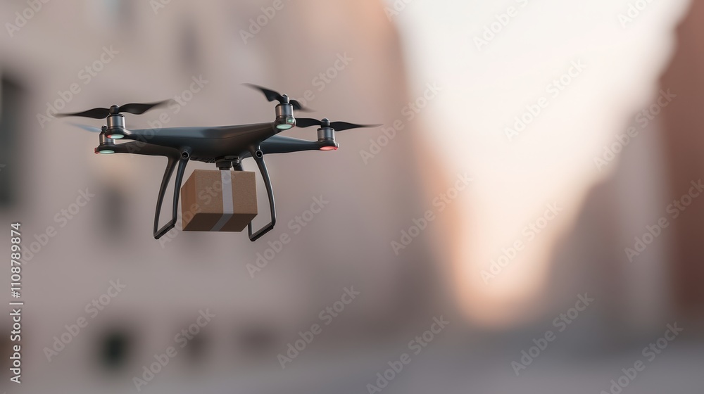 Poster drone delivery service fast efficient ecommerce package shipping