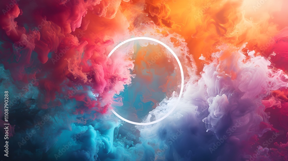 Poster Abstract Colorful Ink Swirls With Circular Frame