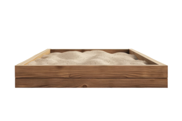 Sand box made of wood providing a safe play area for children outdoors in a backyard setting