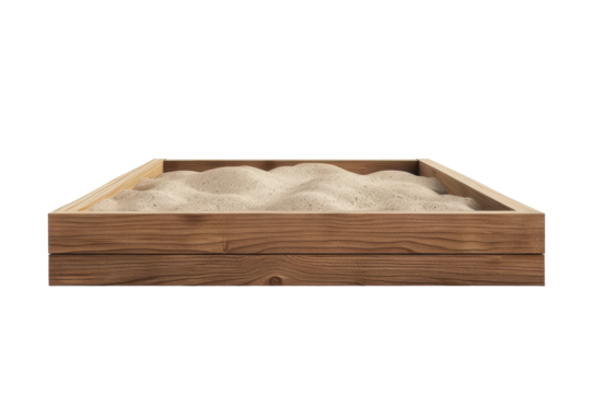 Sand box made of wood providing a safe play area for children outdoors in a backyard setting