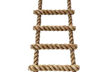 Rope ladder hanging vertically against a plain background ideal for climbing or decorative use