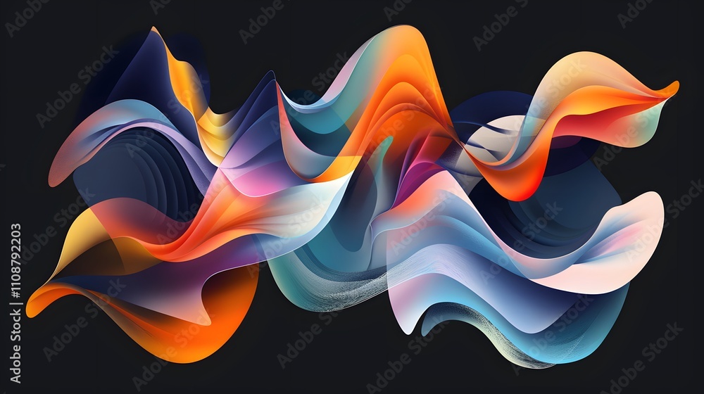 Poster Abstract Colorful Waves Flowing Dynamically Across Dark Background