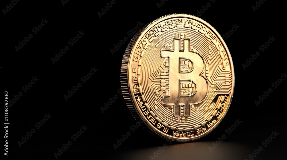Poster golden bitcoin cryptocurrency coin 3d render finance blockchain digital currency techn