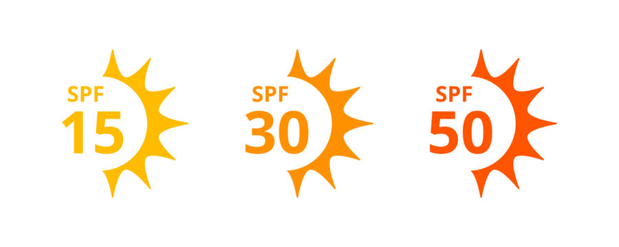 Sun protection icon set. UV index SPF 50 SPF 30 15 vector illustration