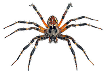 Obraz premium Detailed view of a brightly colored spider with unique markings on a white background