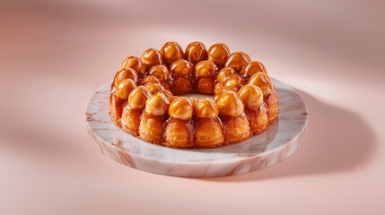 Saint-Honoré with Glazed Custard Pastry on Marble Platter