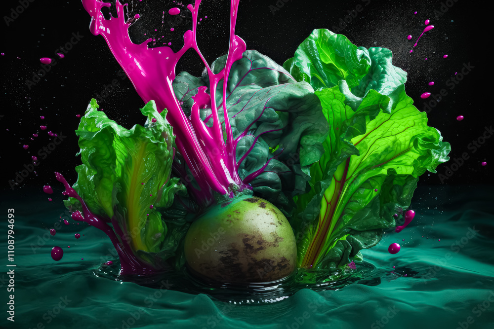 Aufkleber green cabbage is floating in a colorful splash of paint. the splash of paint is vibrant and lively, 