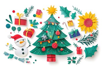 Christmas flat icons in a circle. Merry Christmas and Happy New Year lettering. Flat design template. Hand drawn vector illustration.
