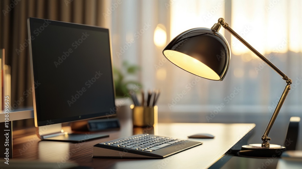 Aufkleber Modern Workspace With Computer And Desk Lamp