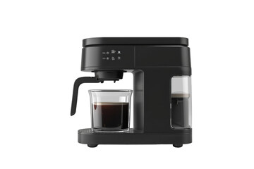 Modern coffee maker brews rich coffee in stylish black design with user-friendly controls and transparent reservoir