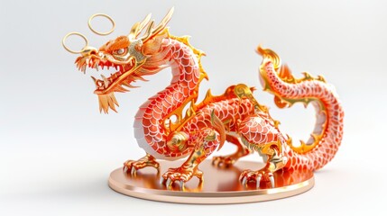 Fototapeta premium Red and gold dragon illustration, isolate on white background, symbolic for Chinese New Year,