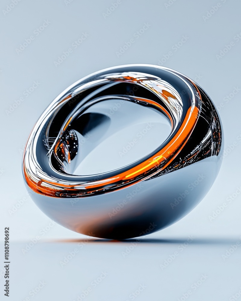 Poster reflective metallic sculpture showcasing a modern design with smooth curves and vibrant highlights i