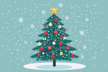 Happy Santa claus standing with gift boxes and christmas tree. Cartoon character. Vector illustration
