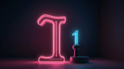 glowing number 1 with neon light. Genrative.ai 