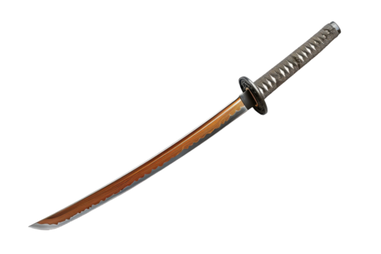 Ancient weapon design showcasing a beautifully crafted katana with intricate details and a distinct blade curvature