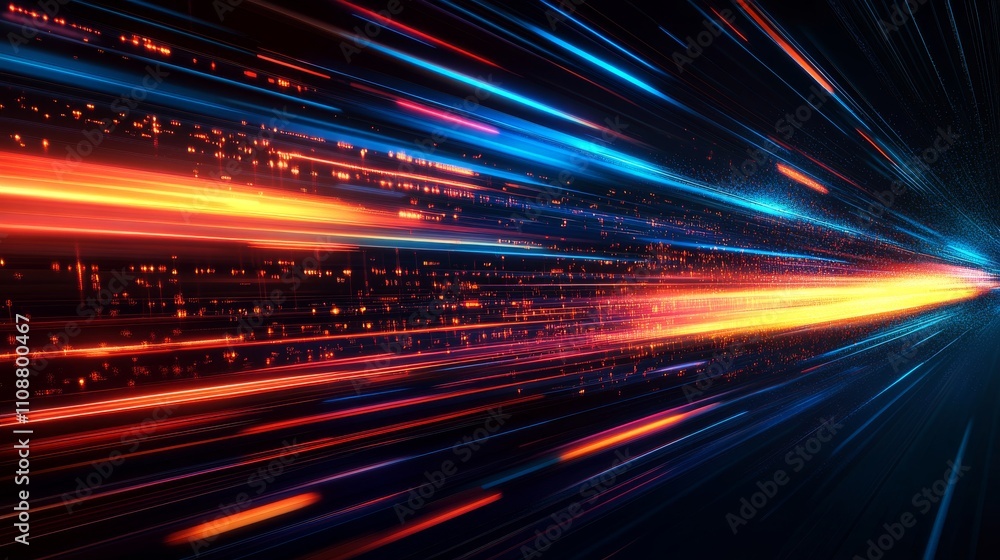 Poster dynamic flowing speed lines technology background featuring futuristic motion effects with vibrant b