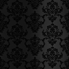 Fototapeta premium Dark gray damask seamless pattern.