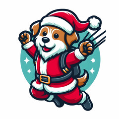 Dog Santa Christmas paragliding vector illustration 