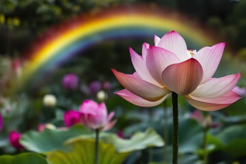 Obraz premium Magical Flower Scene with Soft Light and Rainbow