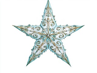 Obraz premium Radiant Watercolor Christmas Star Ornament â€“ Festive Symbol of Hope and Celebration | Intricate Patterns and Sparkling Accents on White Background