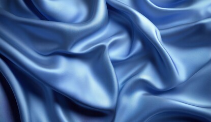 Obraz premium Soft and Elegant Blue Satin Fabric Draped in Waves, Showcasing Smooth Texture and Luxurious Shine for Fashion or Interior Design Projects