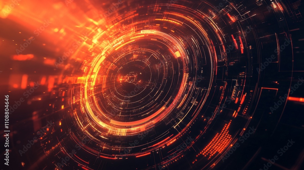 Poster background featuring abstract digital interface with glowing neon lines, high-tech circuit patterns,