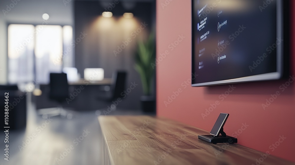 Poster modern office smart television setup with mobile device