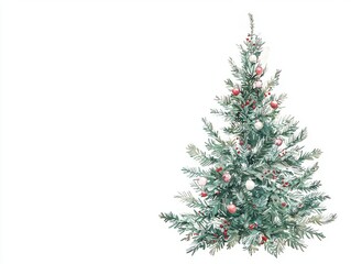 Fototapeta premium Cozy Hand-Drawn Watercolor Christmas Tree with Handmade Decorations - Festive Holiday Artwork with Personal Touch | Isolated White Background
