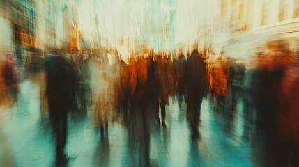 a blurry photo of people walking down a street