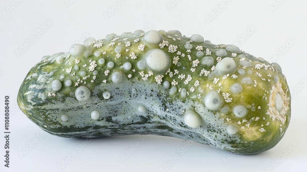 Poster a green, textured cucumber appears affected by mold, showcasing a unique, bumpy surface, highlightin