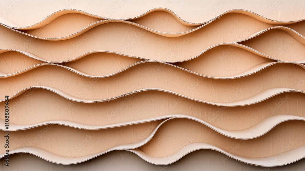 Poster a close-up view of layered, wavy paper textures in soft, neutral tones, creating an elegant and flow
