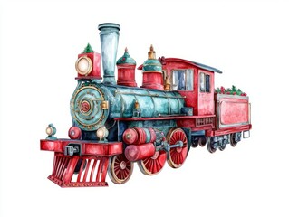 Festive Watercolor Toy Trains: Nostalgic Christmas Memories in Intricate Detail