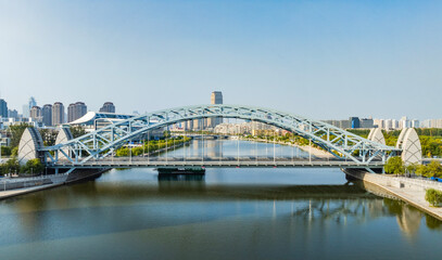 Obraz premium Aerial view of Zhigu Bridge construction in Tianjin