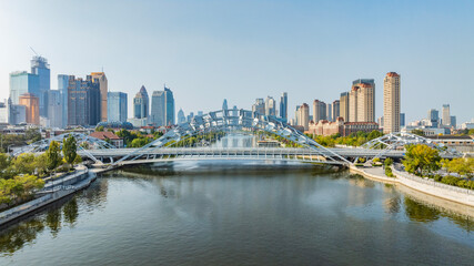Fototapeta premium Aerial view of Zhigu Bridge construction in Tianjin