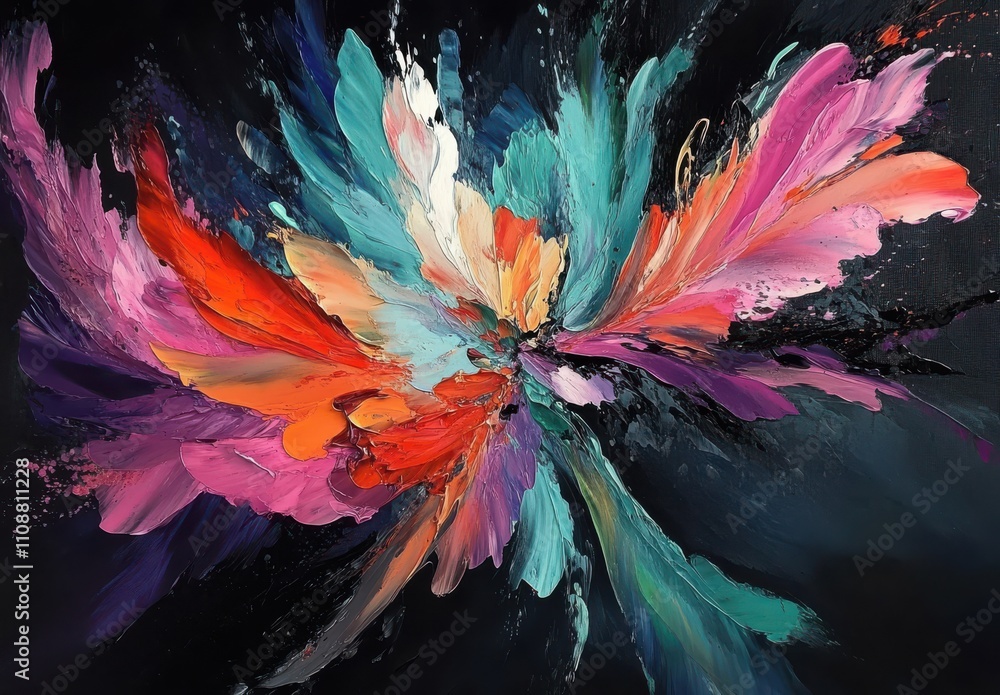 Poster vibrant abstract art explosion with bold colors and dynamic texture creating an eye-catching visual 