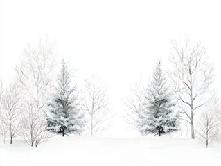 Fototapeta premium Winter Wonderland Watercolor Artwork with Intricate Trees and Festive Holiday Elements on White Background