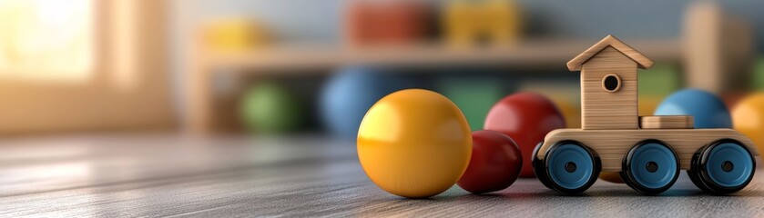 Charming rustic easter scene, wooden toy truck overflowing with colorful eggs for a festive spring celebration
