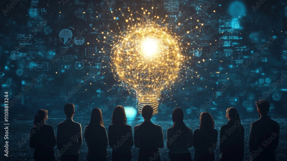 Poster cutting-edge technology background showcasing an innovative startup team collaborating with digital 