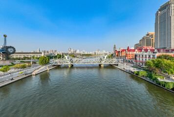 Aerial view of Jiefang Bridge building in Tianjin