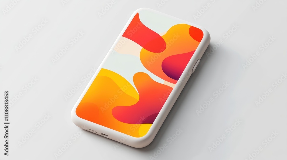 Poster white smartphone displaying abstract orange yellow red design