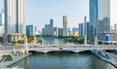 Obraz premium Aerial view of Beian Bridge building in Tianjin