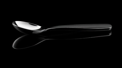 Polished Metal Spoon Reflecting On Black Surface